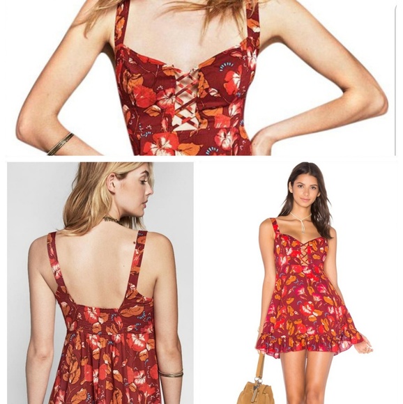 NWOT Free People Lattice Cutout Floral Mini Dress - Picture 3 of 3